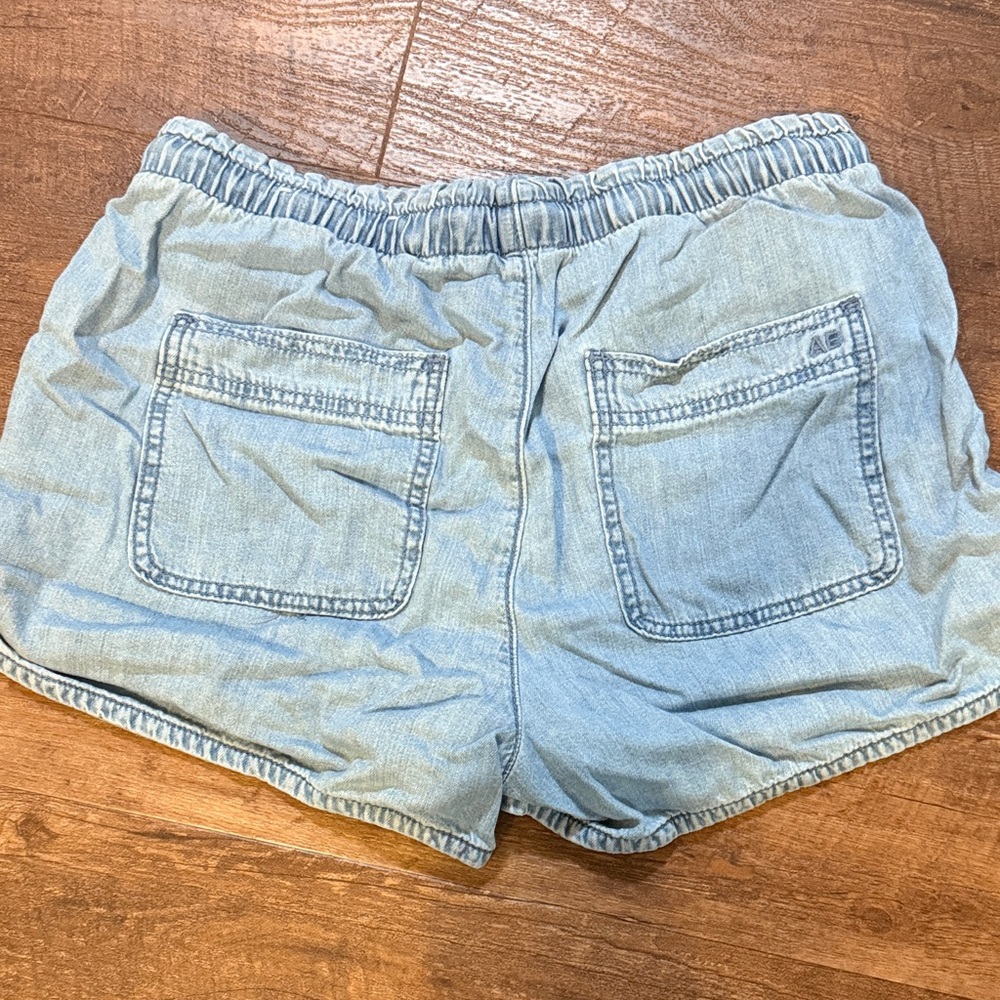 American Eagle drawstring Blue Denim Women Shorts - Picture 2 of 2